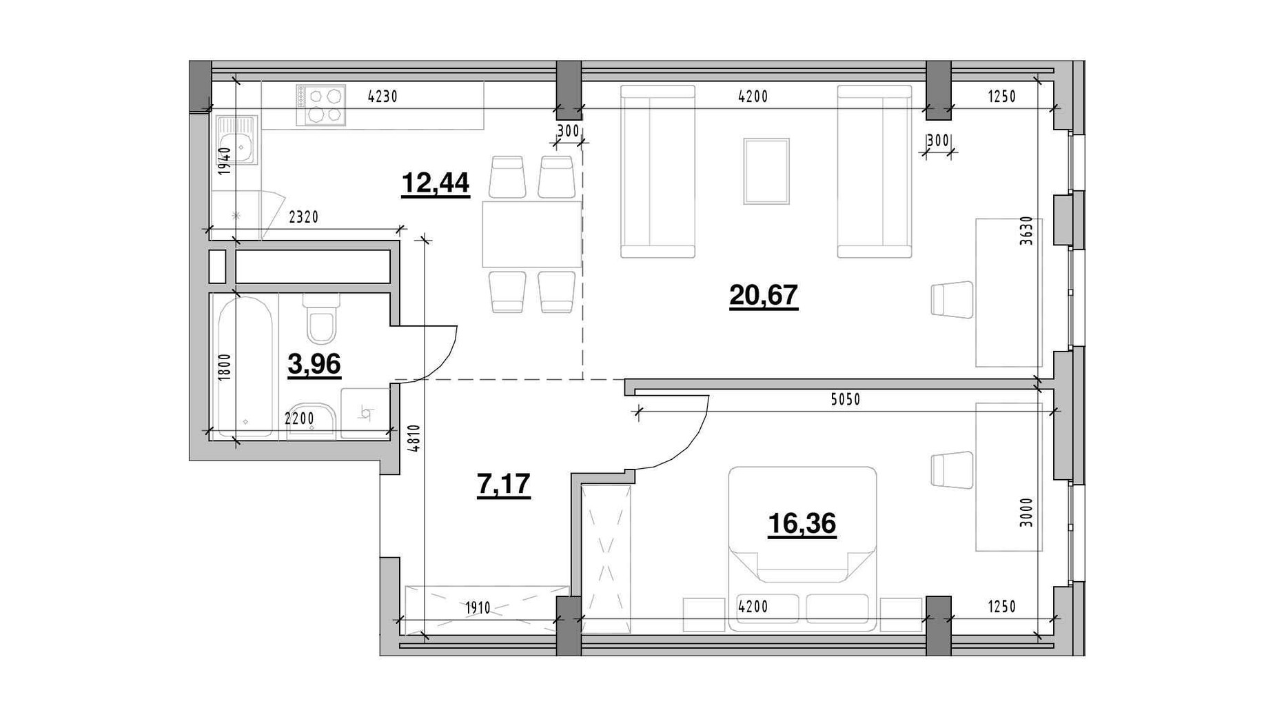 Планування 2-кімнатної квартири в ЖК Америка 60.6 м², фото 541522