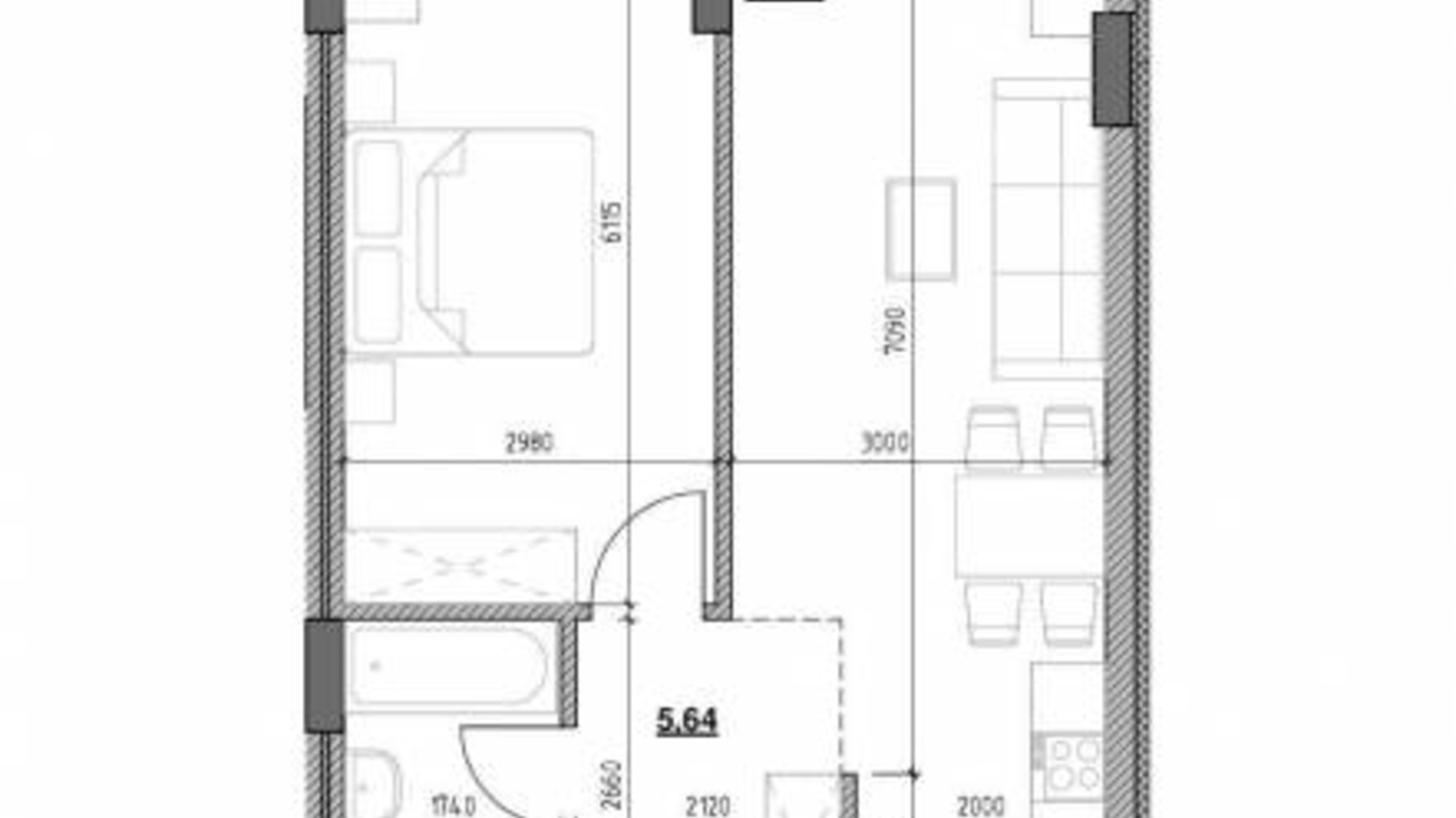 Планування 1-кімнатної квартири в ЖК Голоські кручі 51.5 м², фото 541523