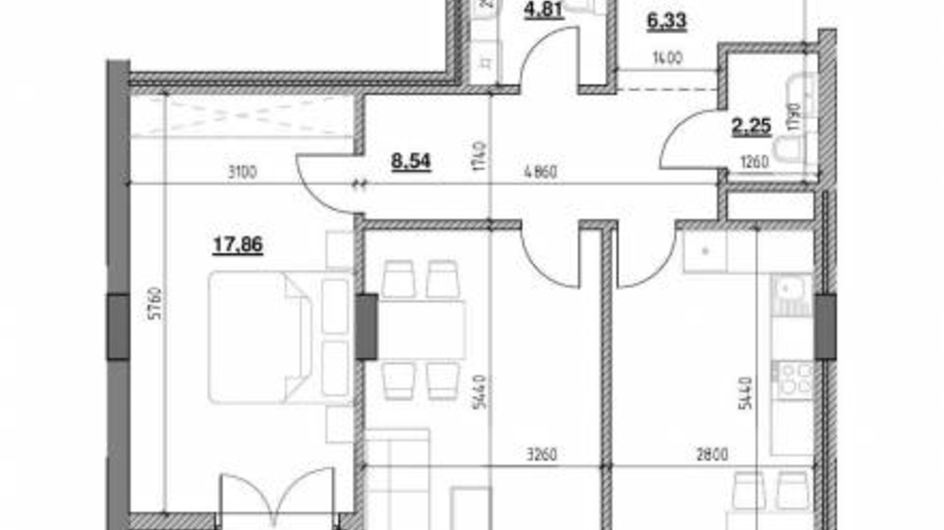 Планування 2-кімнатної квартири в ЖК Голоські кручі 77.9 м², фото 541525