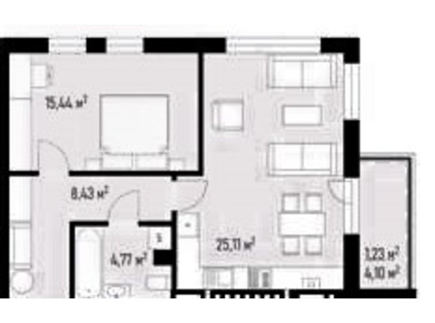 ЖК Grand Residence: планування 1-кімнатної квартири 54.1 м²