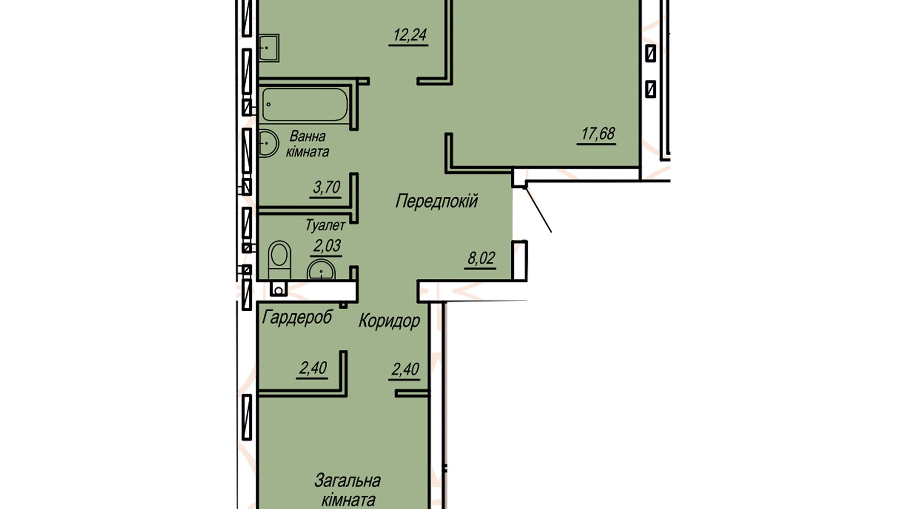 Планировка 2-комнатной квартиры в ЖК Статус 72.18 м², фото 542028