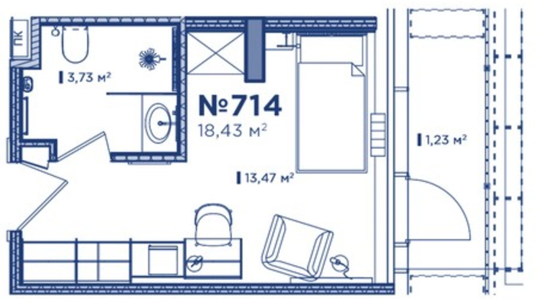 Планировка апартаментов в Апарт-отель Lev City Hotel 18.43 м², фото 542347