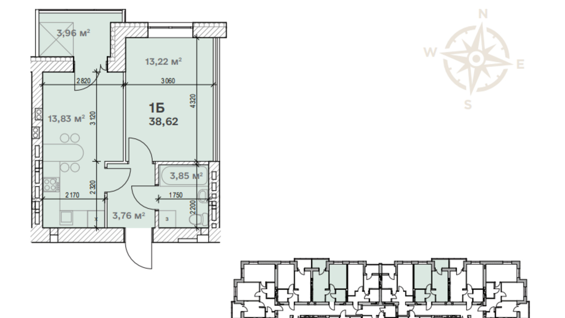 Планування 1-кімнатної квартири в ЖК Сімейний   38.62 м², фото 542401