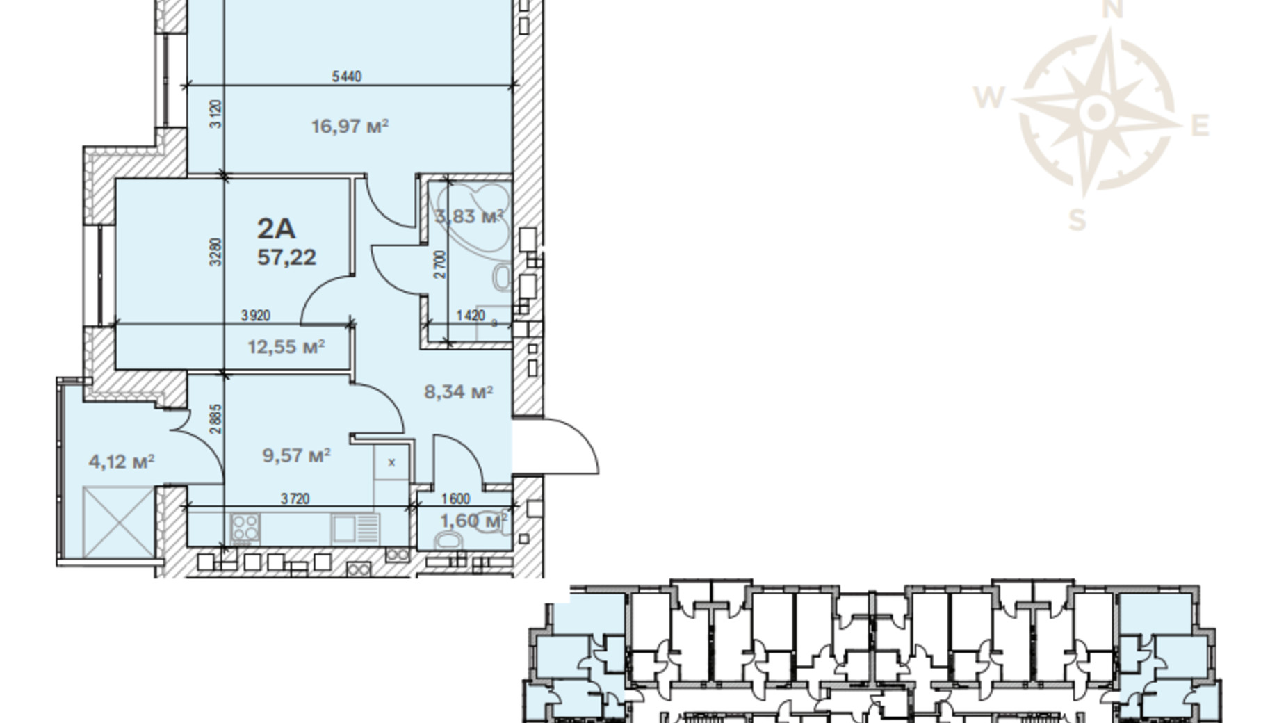 Планировка 2-комнатной квартиры в ЖК Семейный  57.22 м², фото 542403