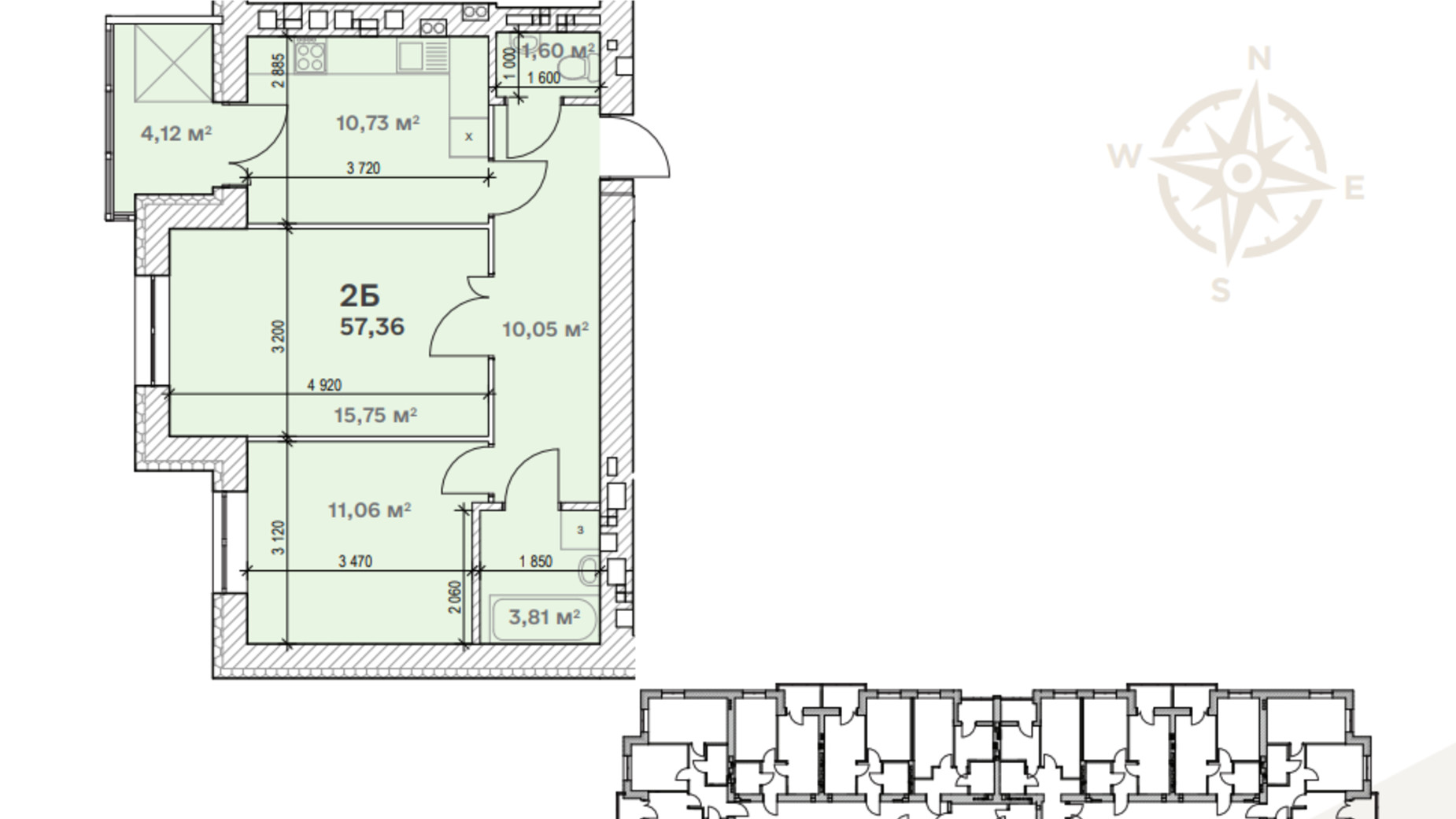 Планування 2-кімнатної квартири в ЖК Сімейний   57.36 м², фото 542404
