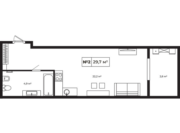 ЖК Paradise Avenue: планировка 1-комнатной квартиры 29.7 м²