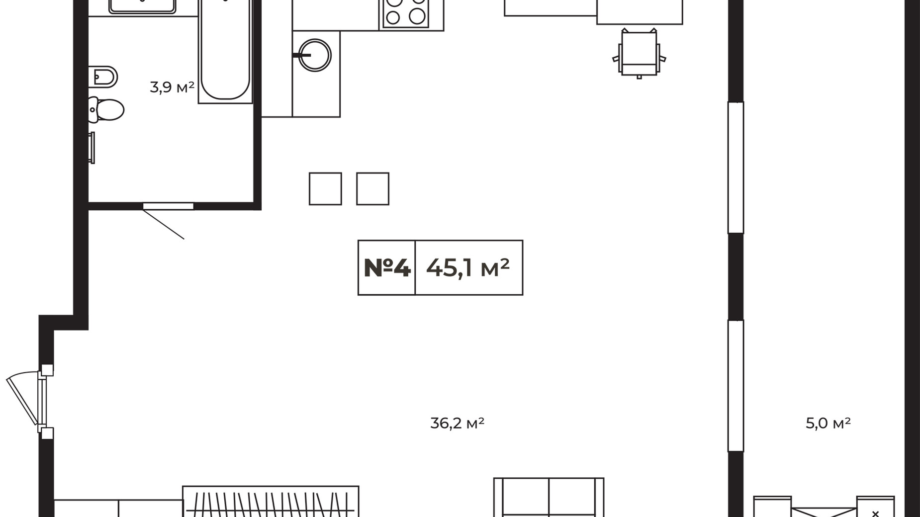 Планування 1-кімнатної квартири в ЖК Paradise Avenue 45.1 м², фото 542547