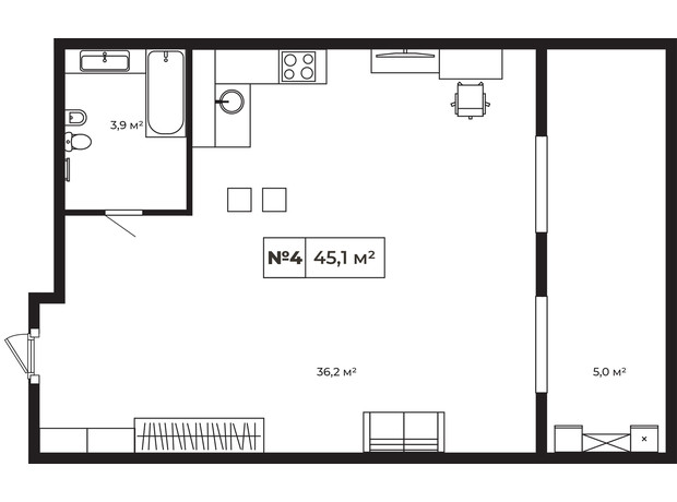 ЖК Paradise Avenue: планировка 1-комнатной квартиры 45.1 м²