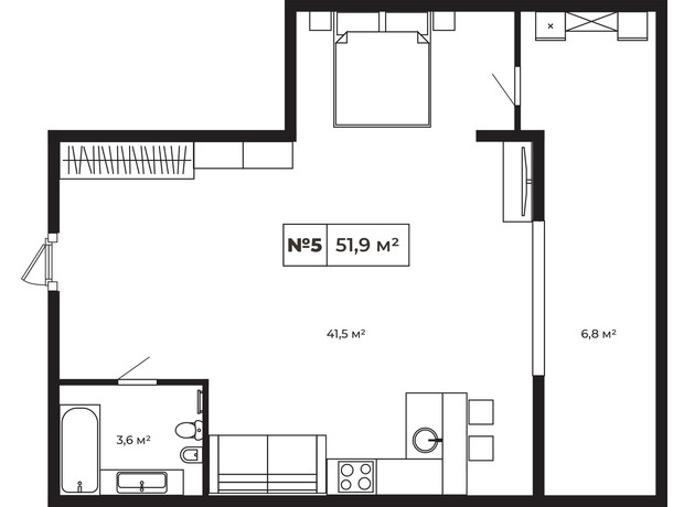 ЖК Paradise Avenue: планировка 1-комнатной квартиры 51.9 м²