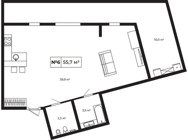 ЖК Paradise Avenue: планування 1-кімнатної квартири 55.7 м²