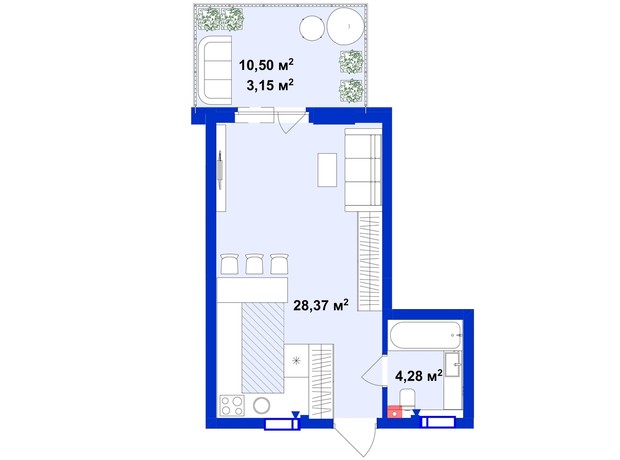 ЖК Ютландия 2: планировка 1-комнатной квартиры 35.8 м²