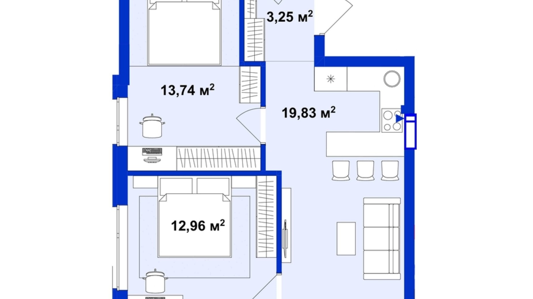 Планування 2-кімнатної квартири в ЖК Utlandia 2 58.34 м², фото 542611