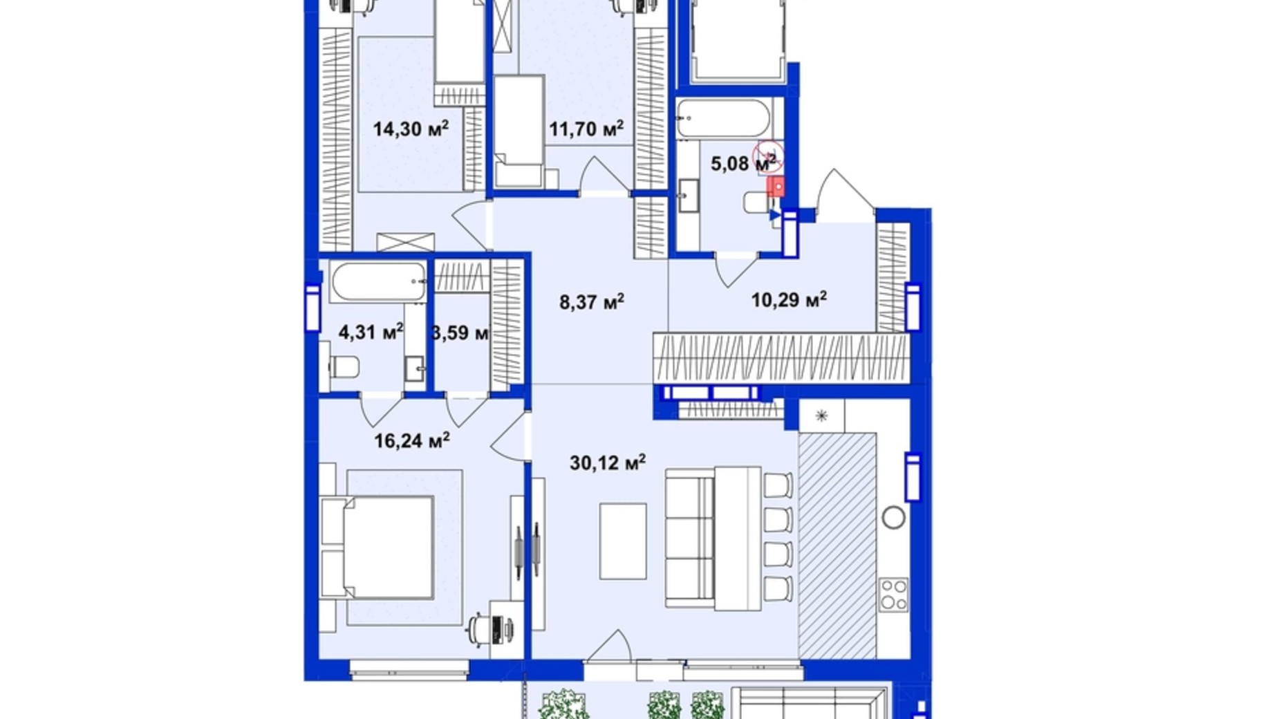 Планування 3-кімнатної квартири в ЖК Utlandia 2 120.42 м², фото 542621
