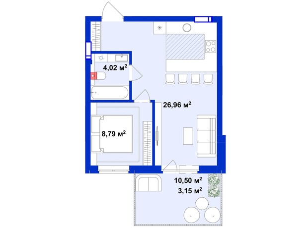 ЖК Ютландия 2: планировка 1-комнатной квартиры 42.92 м²