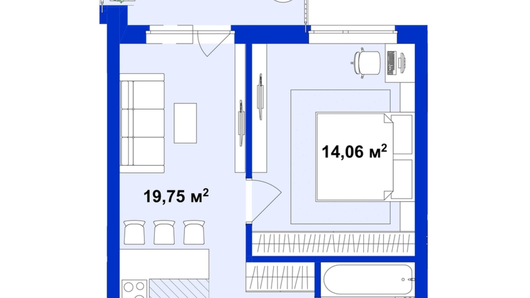 Планування 1-кімнатної квартири в ЖК Utlandia 2 41.5 м², фото 542628