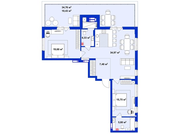 ЖК Utlandia 2: планування 3-кімнатної квартири 101.2 м²