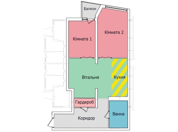 ЖК Київський: планування 1-кімнатної квартири 56.6 м²