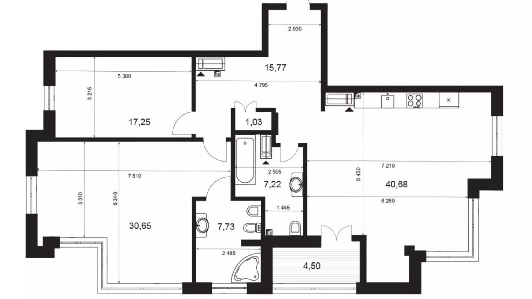Планировка 2-комнатной квартиры в ЖК Crystal Park Tower 122.58 м², фото 543009