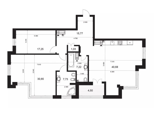 ЖК Crystal Park Tower: планування 2-кімнатної квартири 122.58 м²