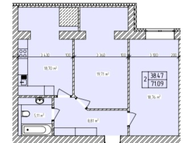 ЖК Автобіографія : планування 2-кімнатної квартири 71.9 м²