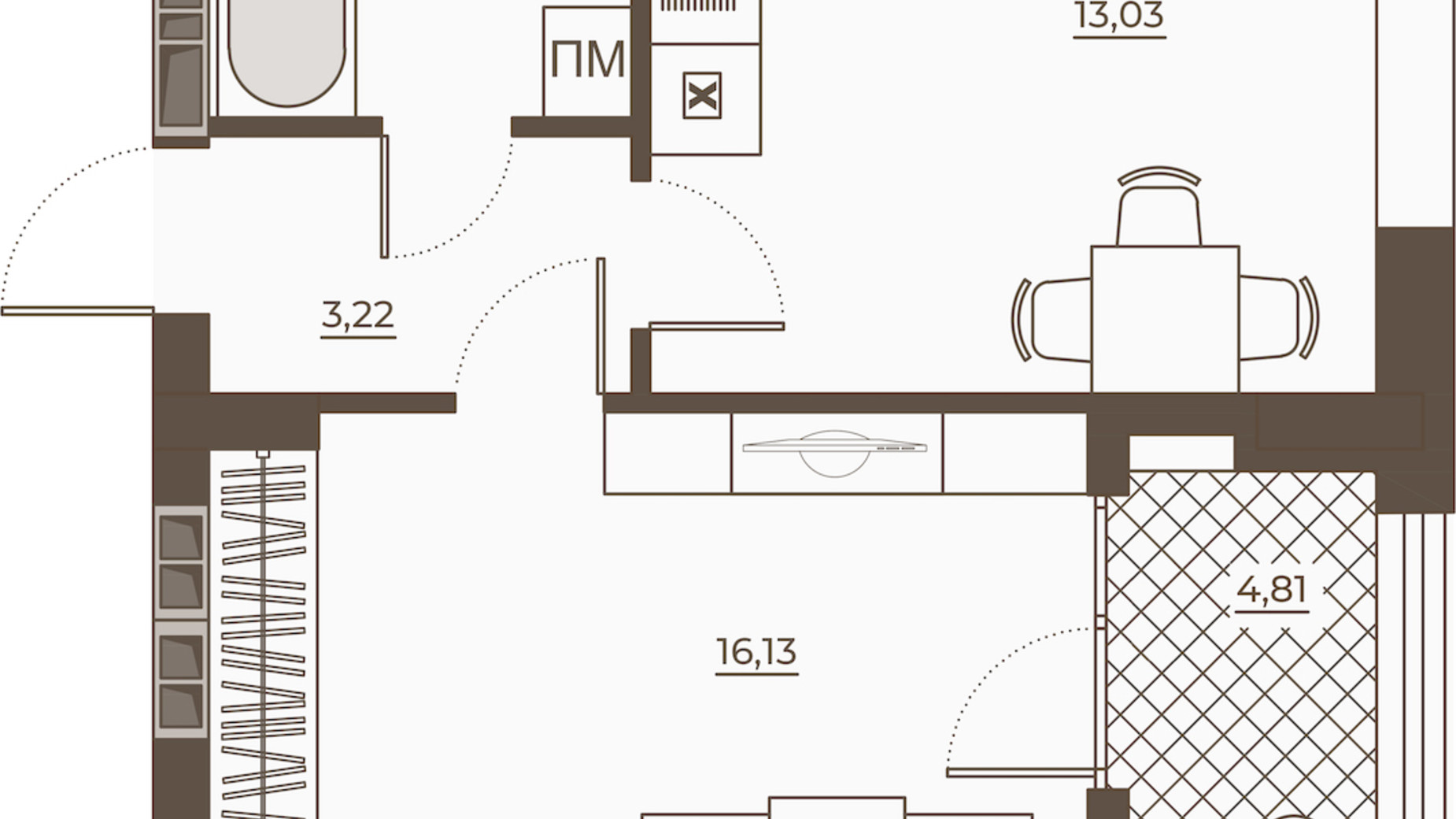Планування 1-кімнатної квартири в ЖК Hvoya 41.11 м², фото 543291