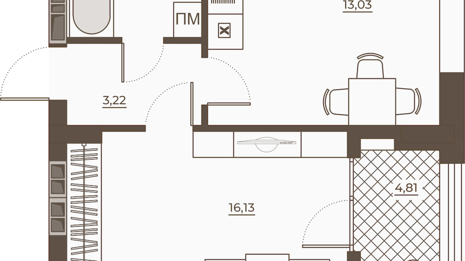 Планировка 1-комнатной квартиры в ЖК Hvoya 41.11 м², фото 543291