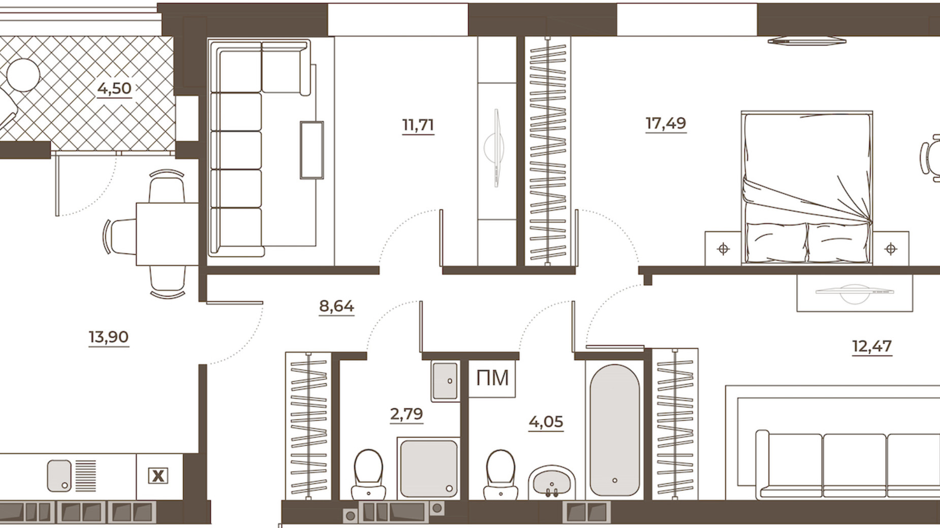 Планування 3-кімнатної квартири в ЖК Hvoya 75.55 м², фото 543292