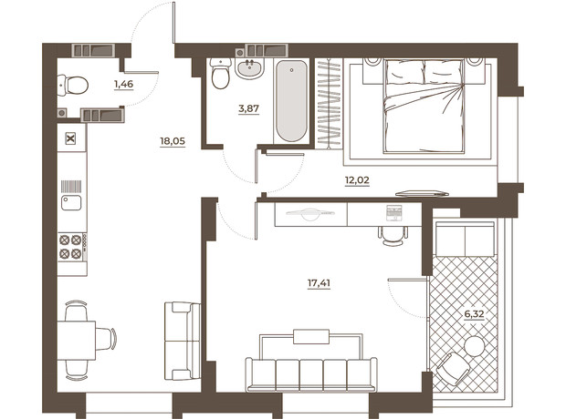 ЖК Hvoya: планировка 2-комнатной квартиры 59.19 м²