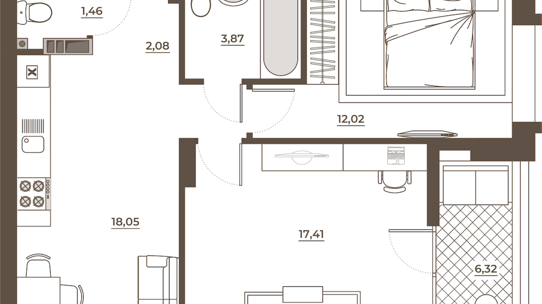 Планировка 2-комнатной квартиры в ЖК Hvoya 61.21 м², фото 543312