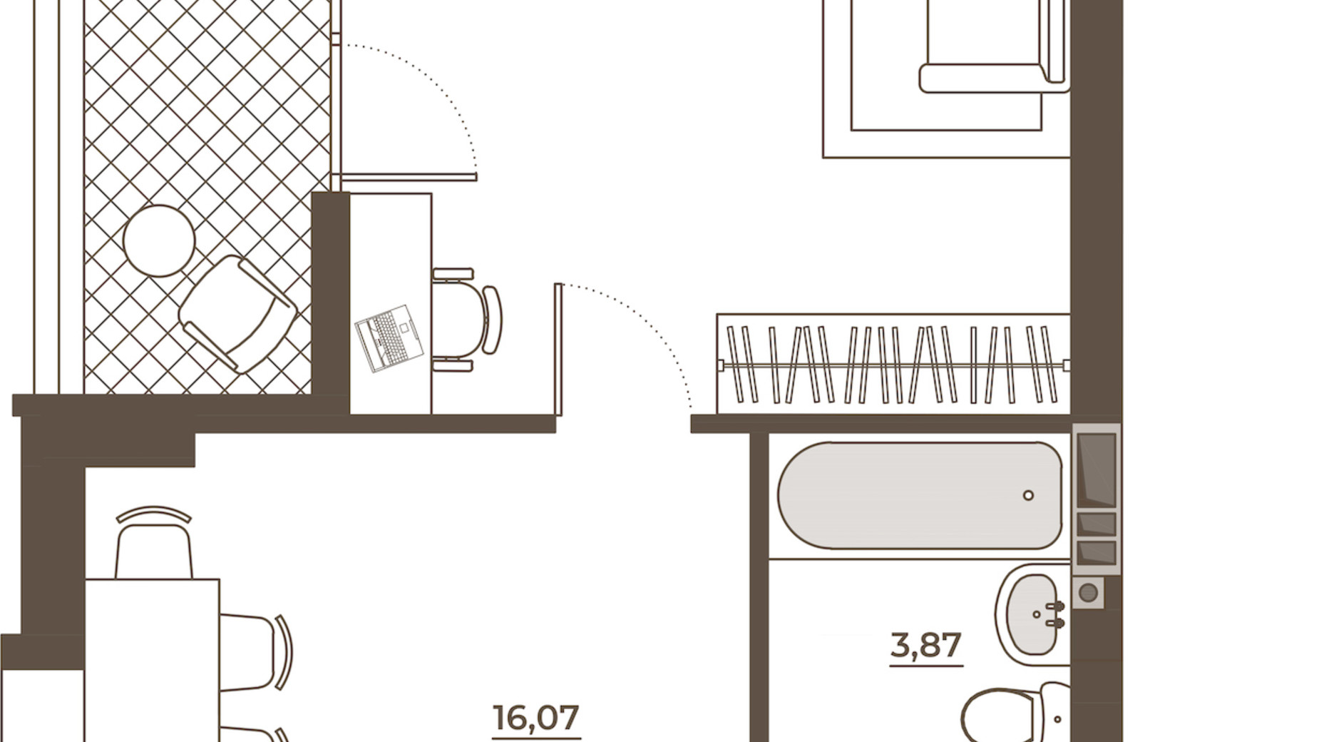 Планировка 1-комнатной квартиры в ЖК Hvoya 50.32 м², фото 543316