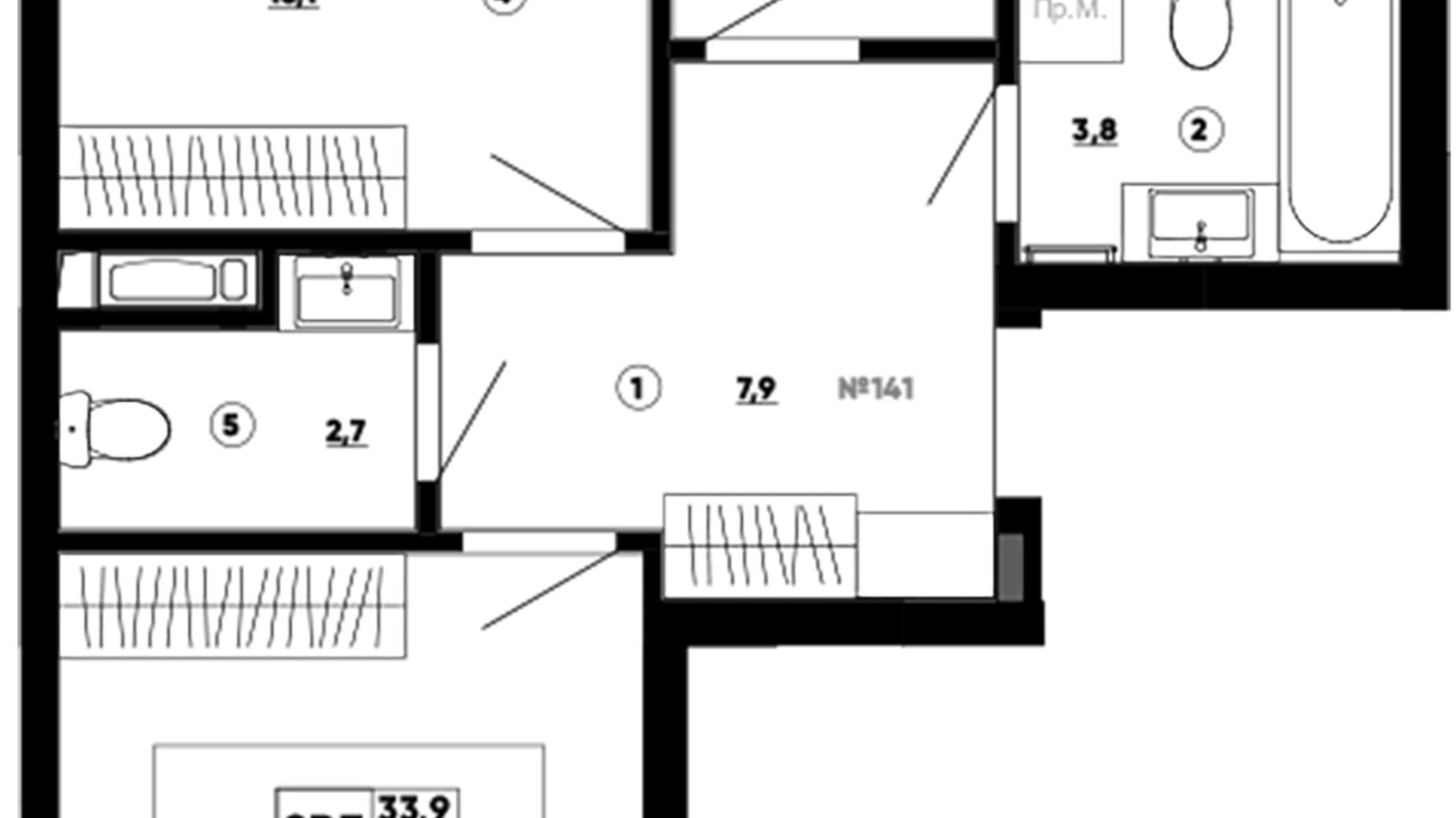 Планування 2-кімнатної квартири в ЖК Paradise Avenue 60.7 м², фото 543320