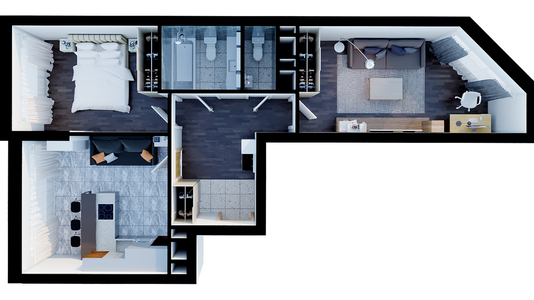 Планування 2-кімнатної квартири в ЖК Paradise Avenue 59.6 м², фото 543322