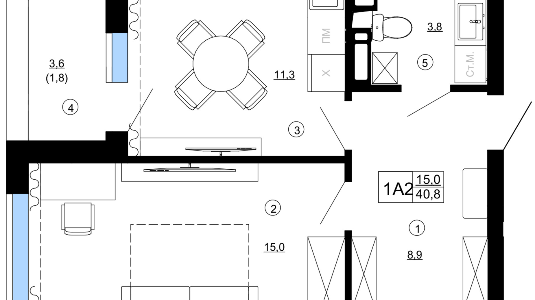 Планування 1-кімнатної квартири в ЖК Paradise Avenue 41 м², фото 543328