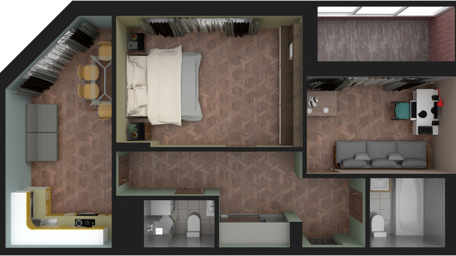 Планування 2-кімнатної квартири в ЖК Paradise Avenue 61 м², фото 543336