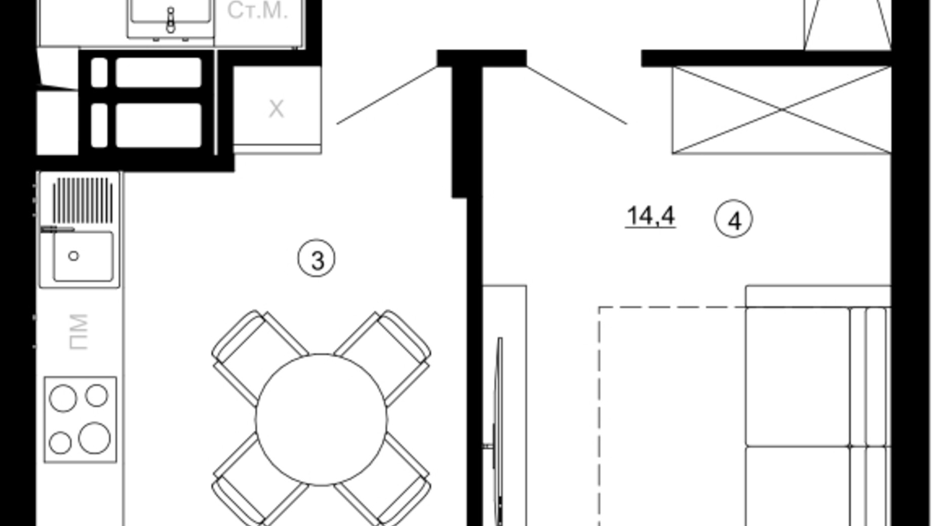 Планировка 1-комнатной квартиры в ЖК Paradise Avenue 37.5 м², фото 543337