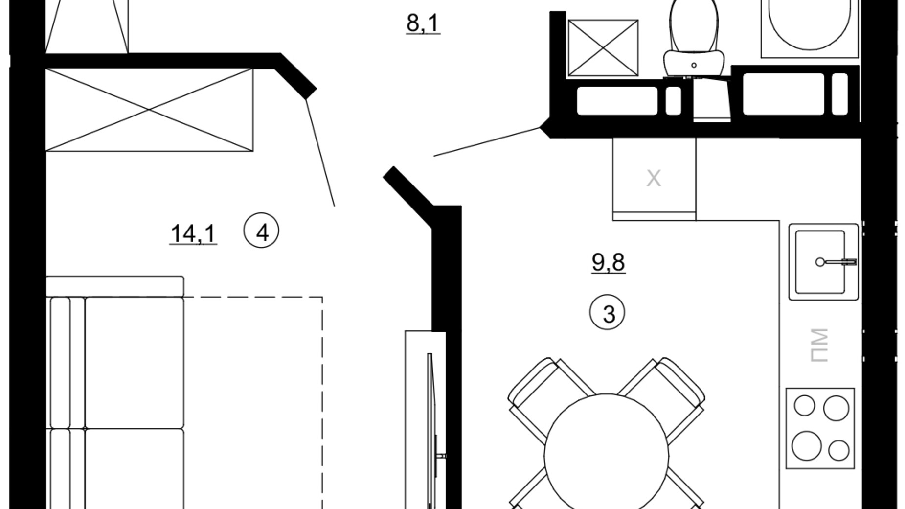 Планировка 1-комнатной квартиры в ЖК Paradise Avenue 35.8 м², фото 543339