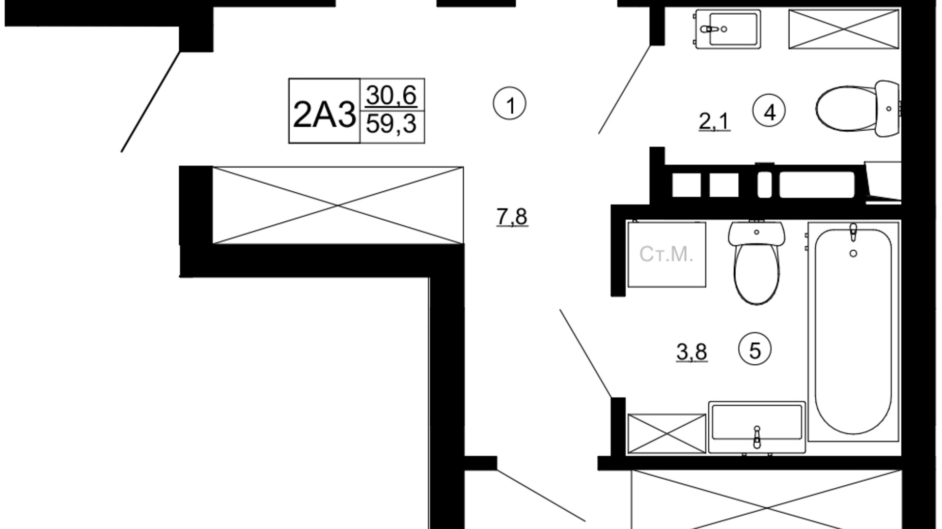 Планировка 2-комнатной квартиры в ЖК Paradise Avenue 59.3 м², фото 543340