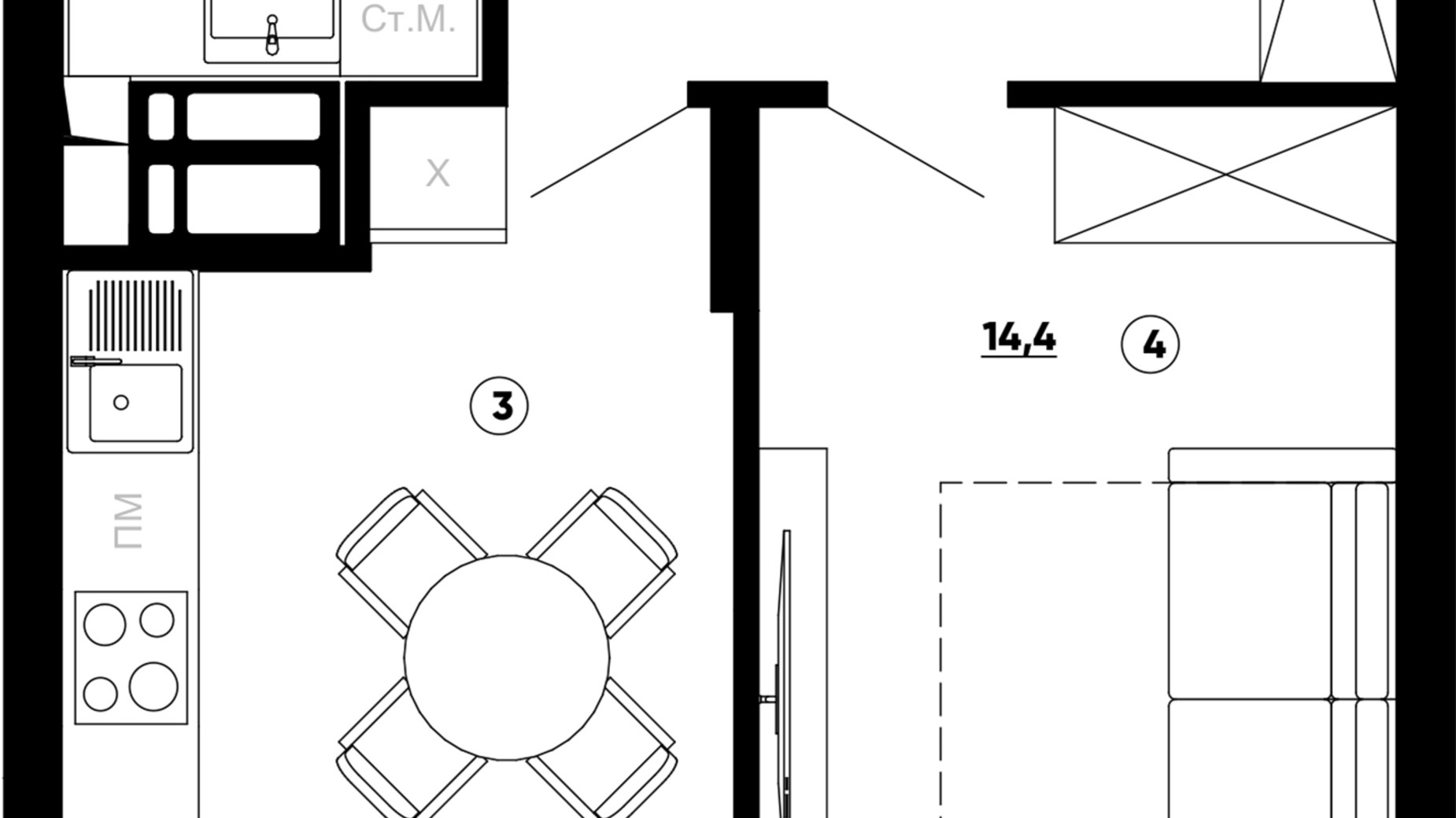 Планировка 1-комнатной квартиры в ЖК Paradise Avenue 36.9 м², фото 543350