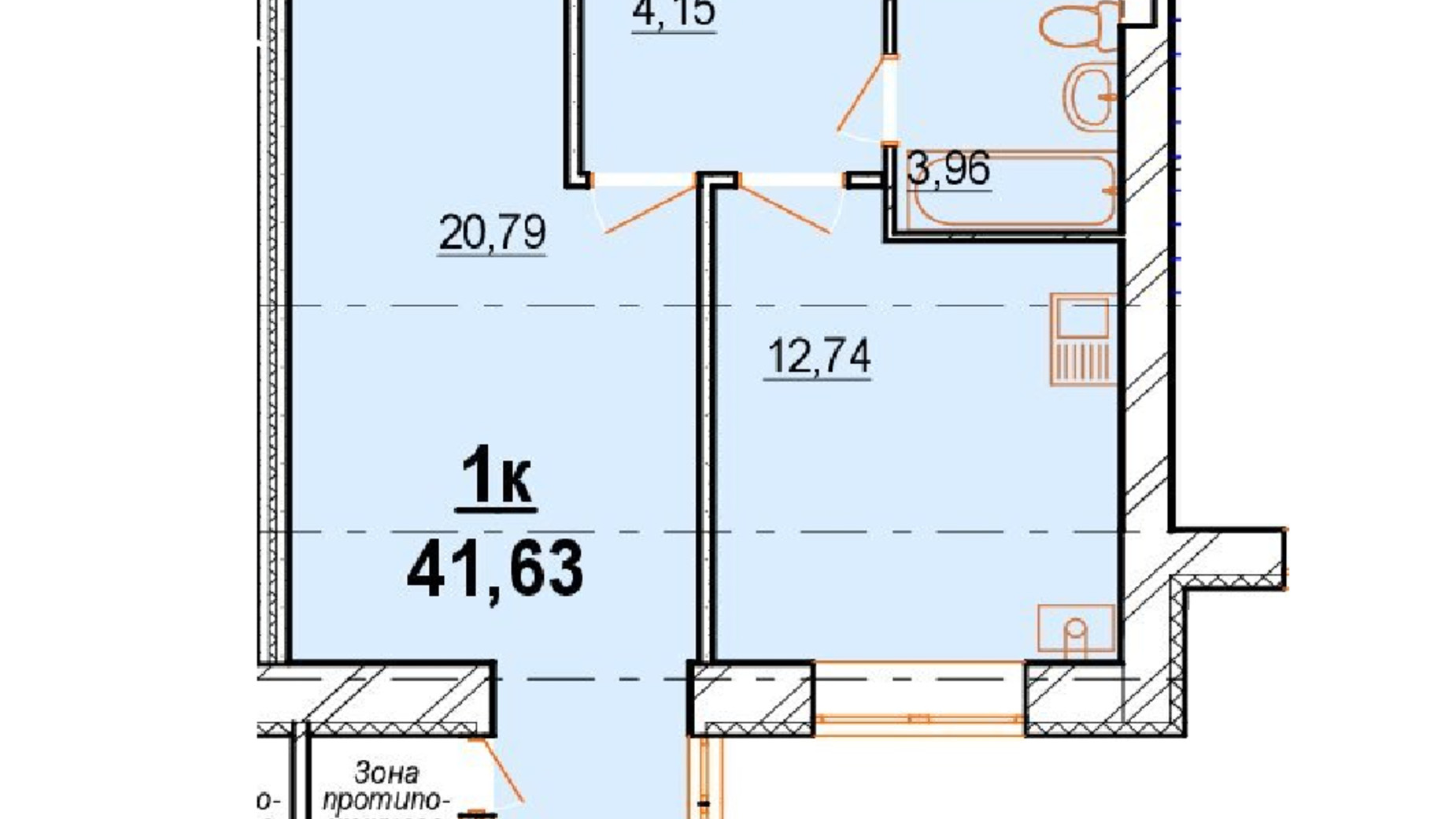 Планировка 1-комнатной квартиры в ЖК Старогородский 42.28 м², фото 543447