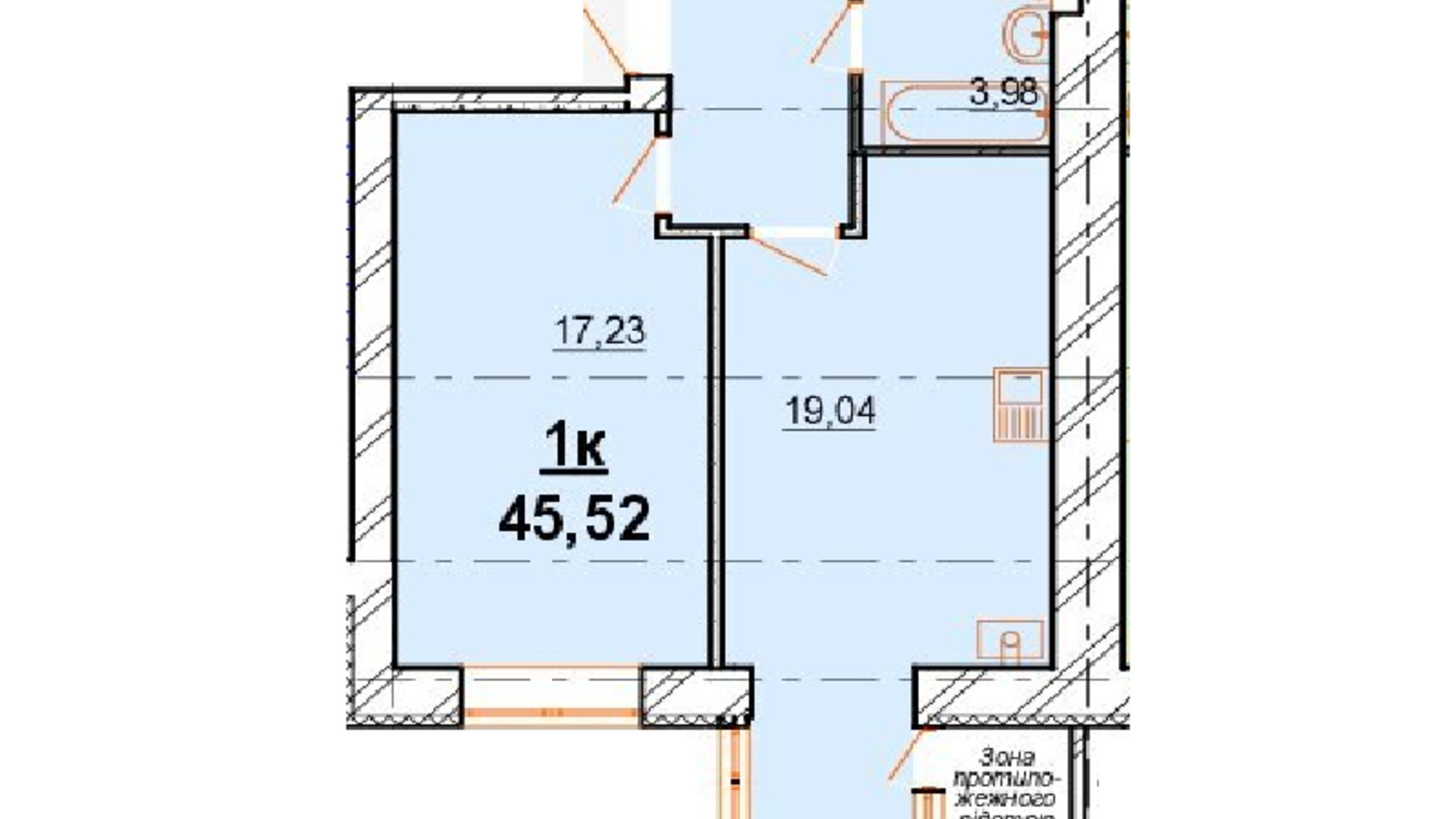 Планировка 1-комнатной квартиры в ЖК Старогородский 45.52 м², фото 543473