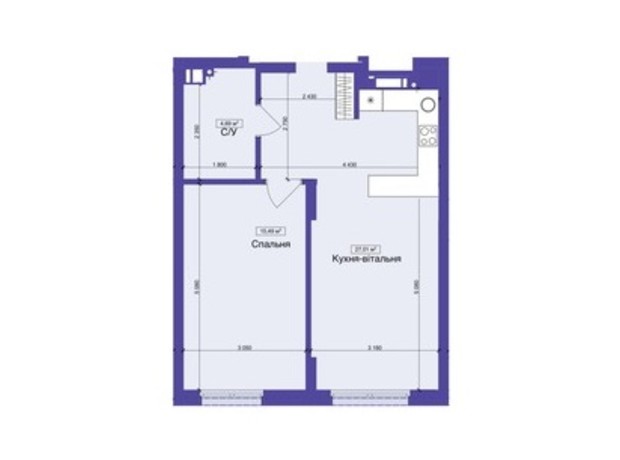 ЖК Ютландія: планування 1-кімнатної квартири 45 м²