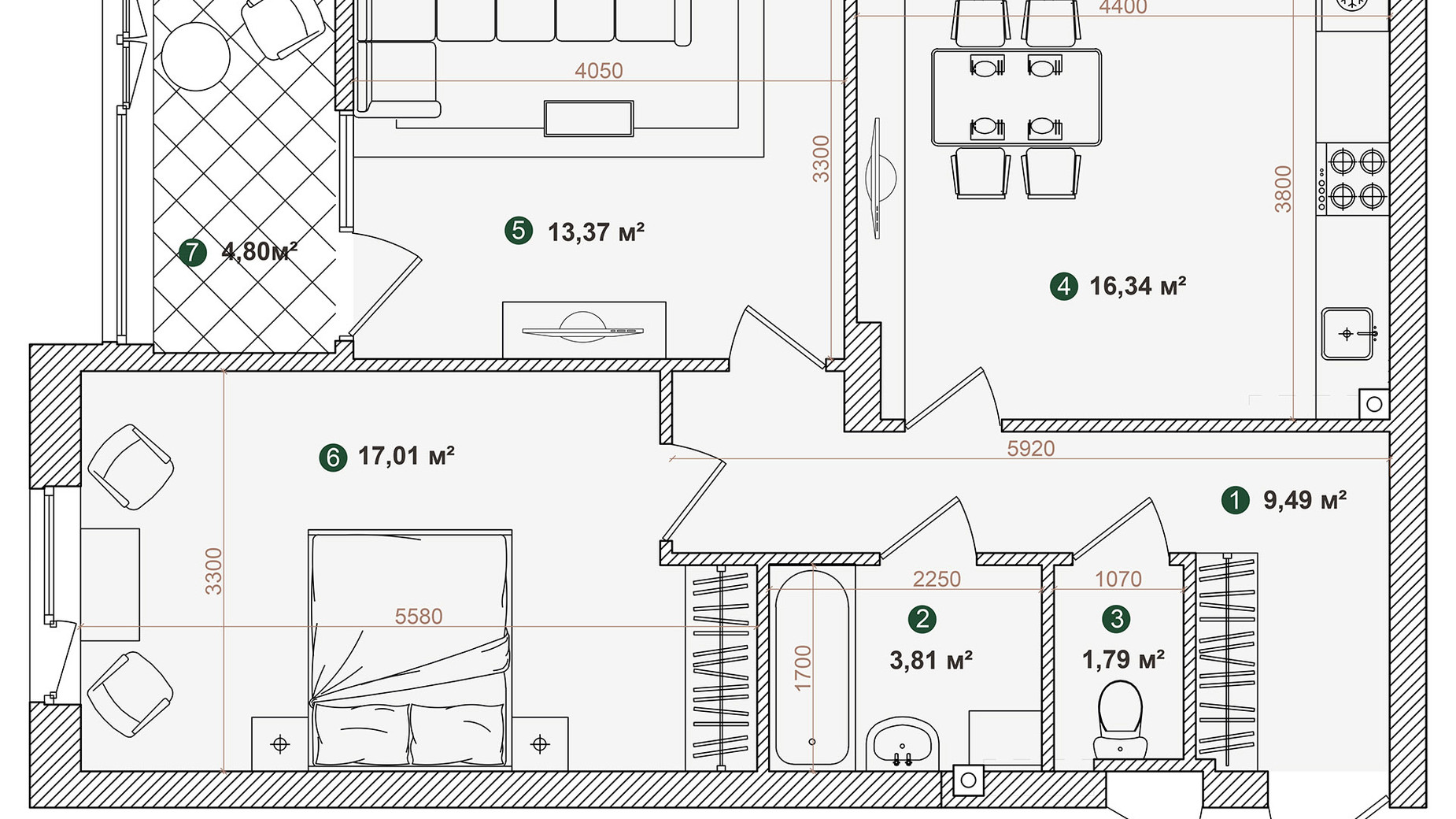 Планування 2-кімнатної квартири в ЖК Forest Park 66.61 м², фото 543808