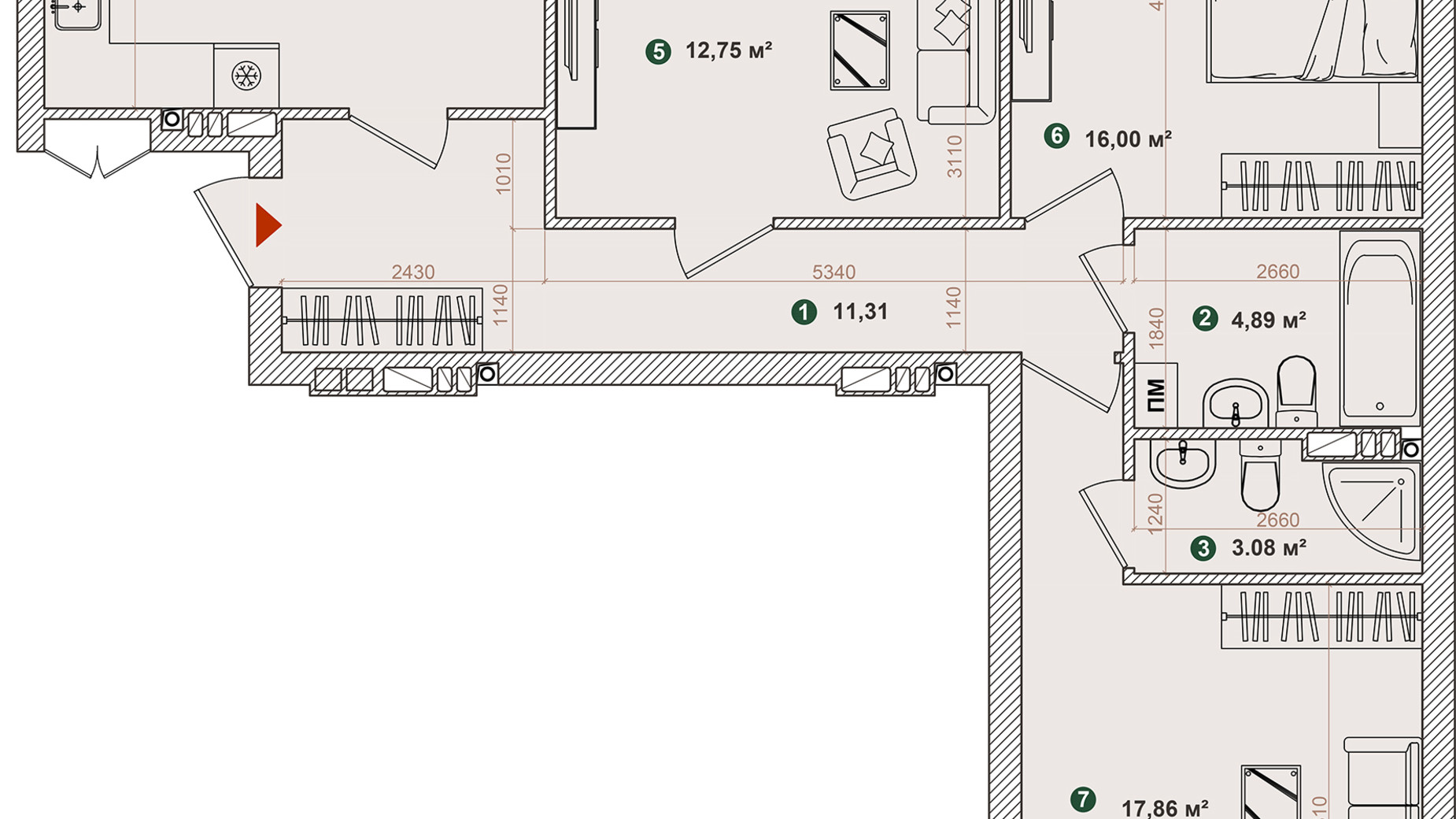 Планування 3-кімнатної квартири в ЖК Forest Park 89.31 м², фото 543814
