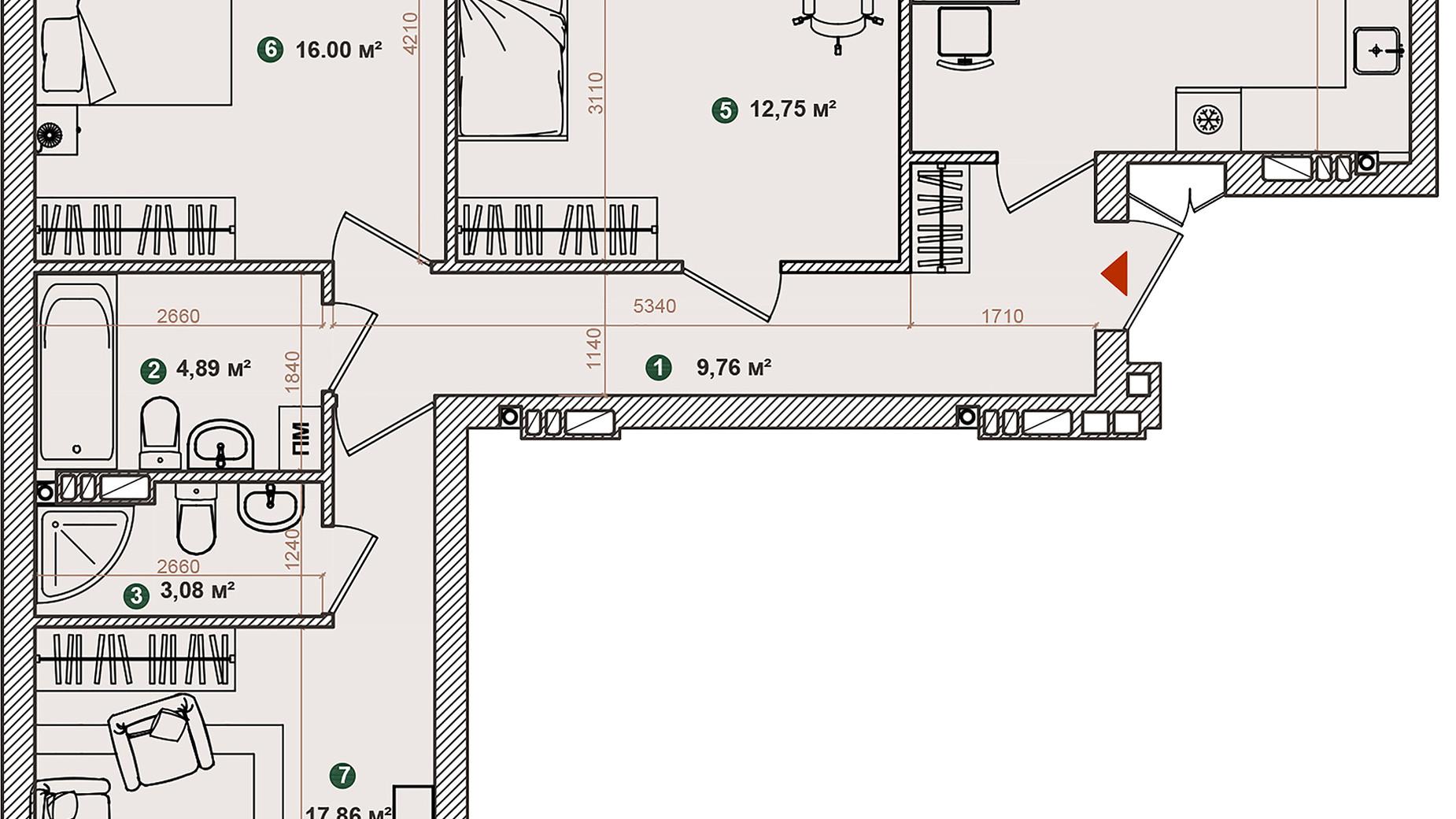 Планування 3-кімнатної квартири в ЖК Forest Park 87.79 м², фото 543815