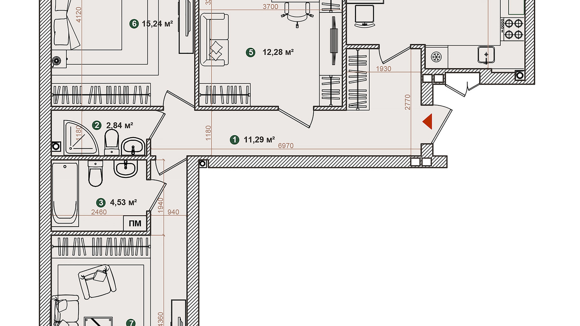 Планування 3-кімнатної квартири в ЖК Forest Park 85.18 м², фото 543976