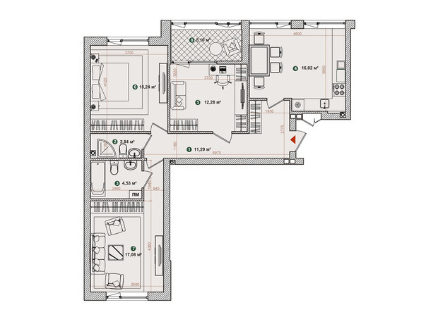 ЖК Forest Park: планировка 3-комнатной квартиры 85.18 м²