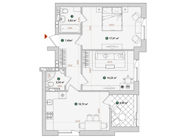 ЖК Forest Park: планировка 2-комнатной квартиры 66.33 м²