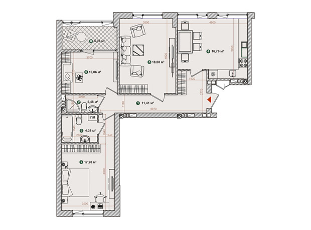 ЖК Forest Park: планування 3-кімнатної квартири 85.8 м²