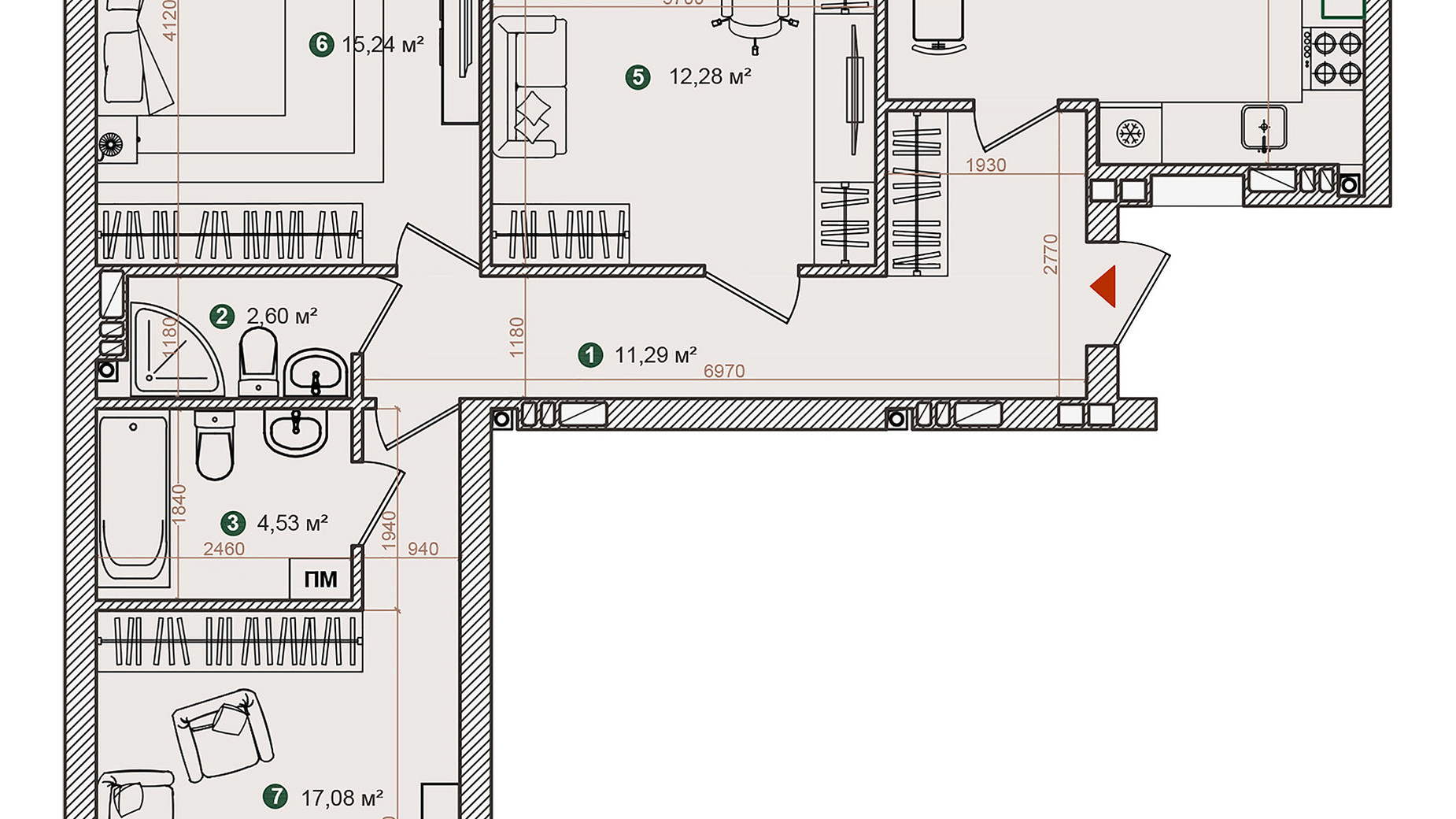 Планування 3-кімнатної квартири в ЖК Forest Park 84.88 м², фото 543980