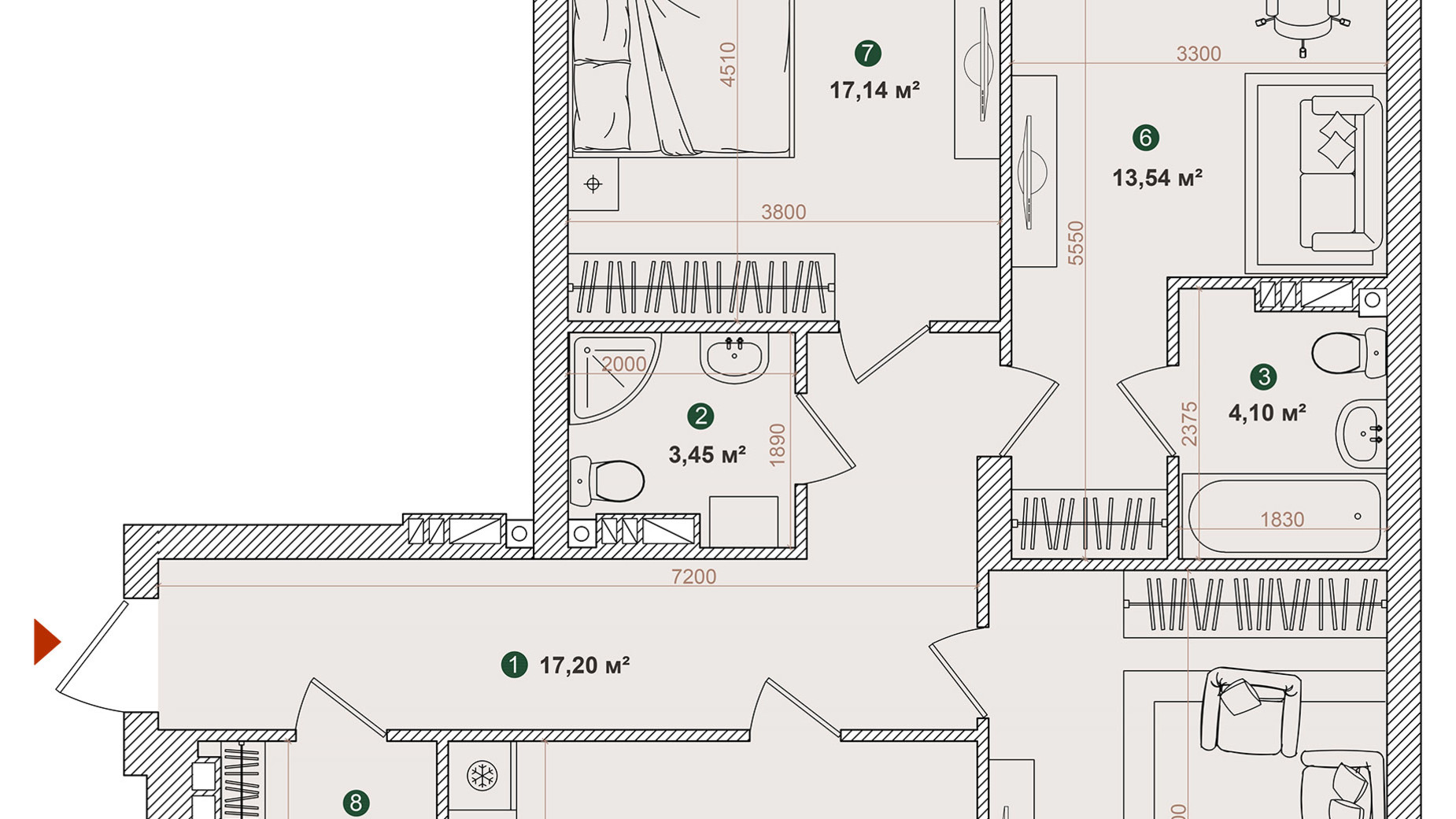 Планування 3-кімнатної квартири в ЖК Forest Park 93.89 м², фото 543981